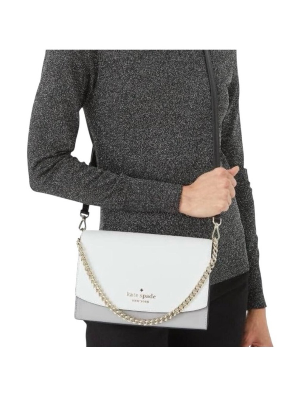 KATE SPADE New York Carson Convertible Bag Gray White Black Gold hardware NWOT